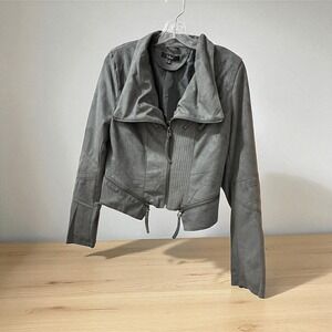 Lulus Gray Moto‎ Jacket Faux Suede Asymmetrical Zip Up Biker Jacket Size M new